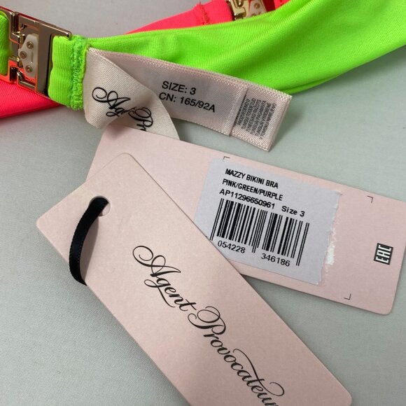 Agent Provocateur Mazzy Pink Green Purple Bikini Set AP3 Medium NWT - Picture 11 of 12